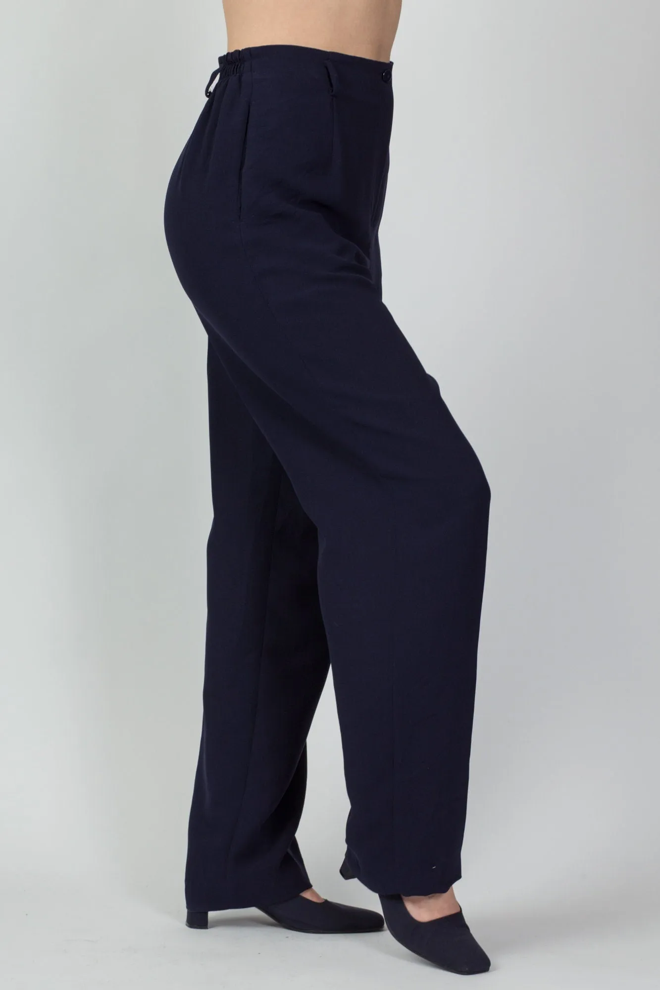 80s 90s Pendleton Navy Blue Minimalist High Waist Trousers - Medium