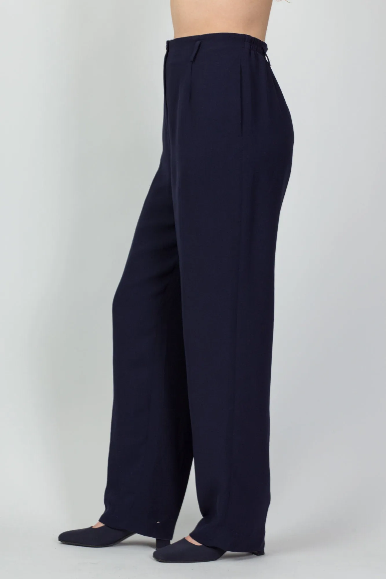 80s 90s Pendleton Navy Blue Minimalist High Waist Trousers - Medium