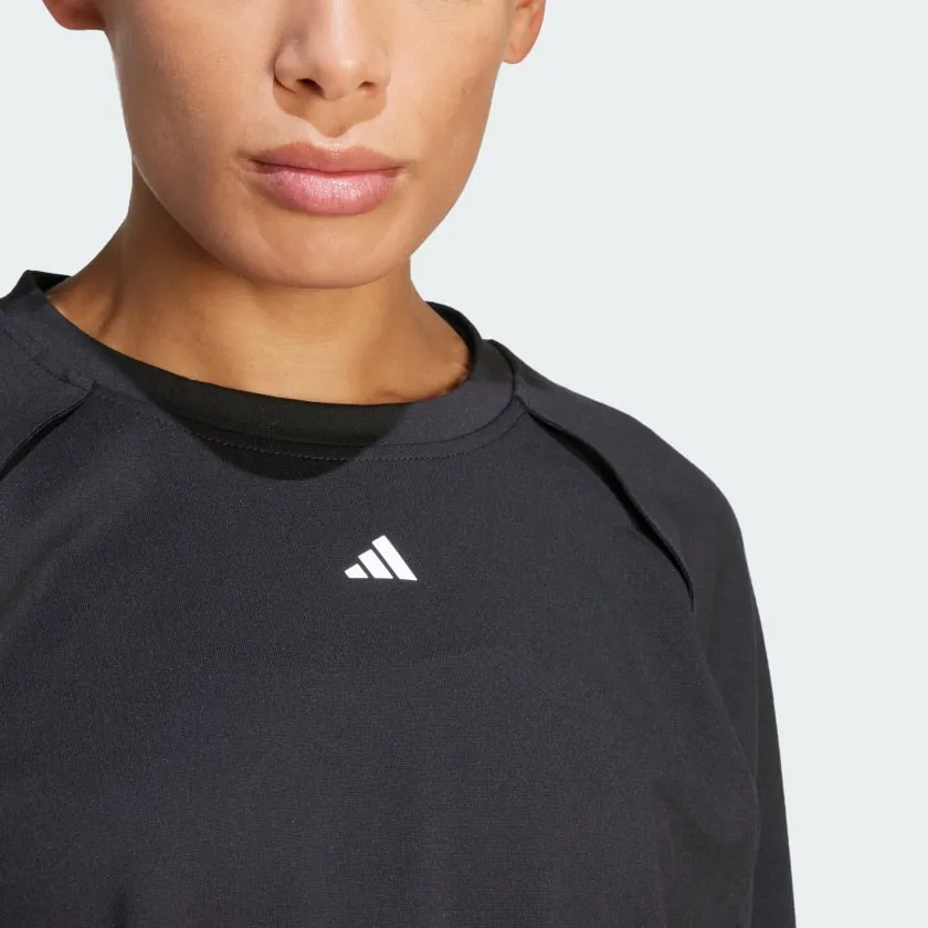 ADIDAS POWER AEROREADY CROP COVER-UP SWEATSHIRT - BLACK