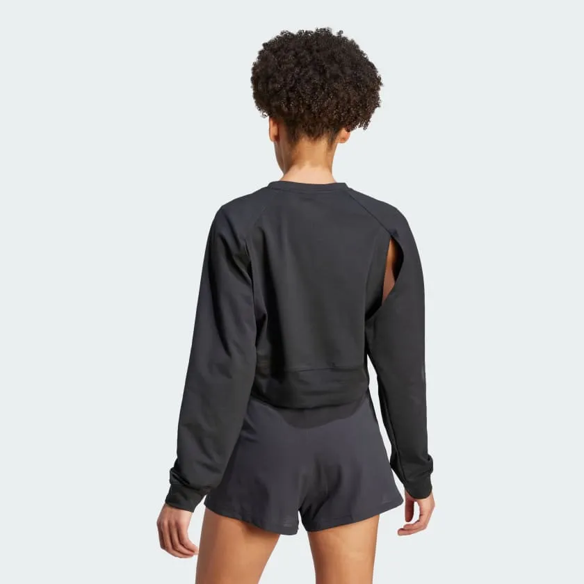 ADIDAS POWER AEROREADY CROP COVER-UP SWEATSHIRT - BLACK