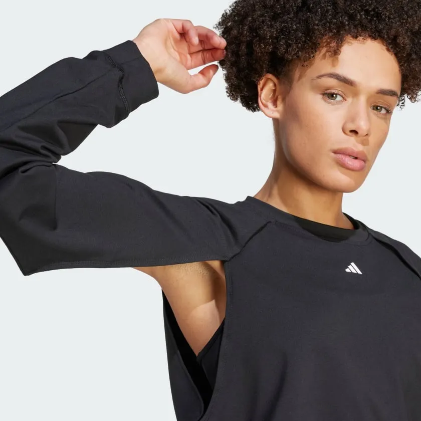 ADIDAS POWER AEROREADY CROP COVER-UP SWEATSHIRT - BLACK