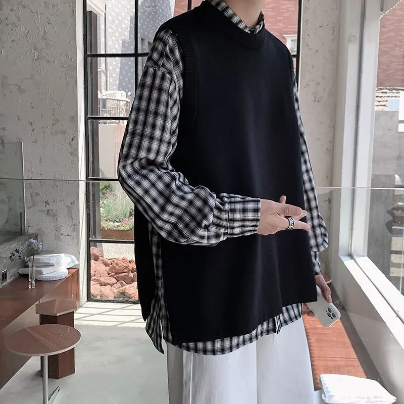 Advbridge Autumn Sweater Vest Men&#39;s Fashion Retro Casual Knitted Pullover Men Wild Loose Korean Knitting Sweaters Mens Clothes M-2XL