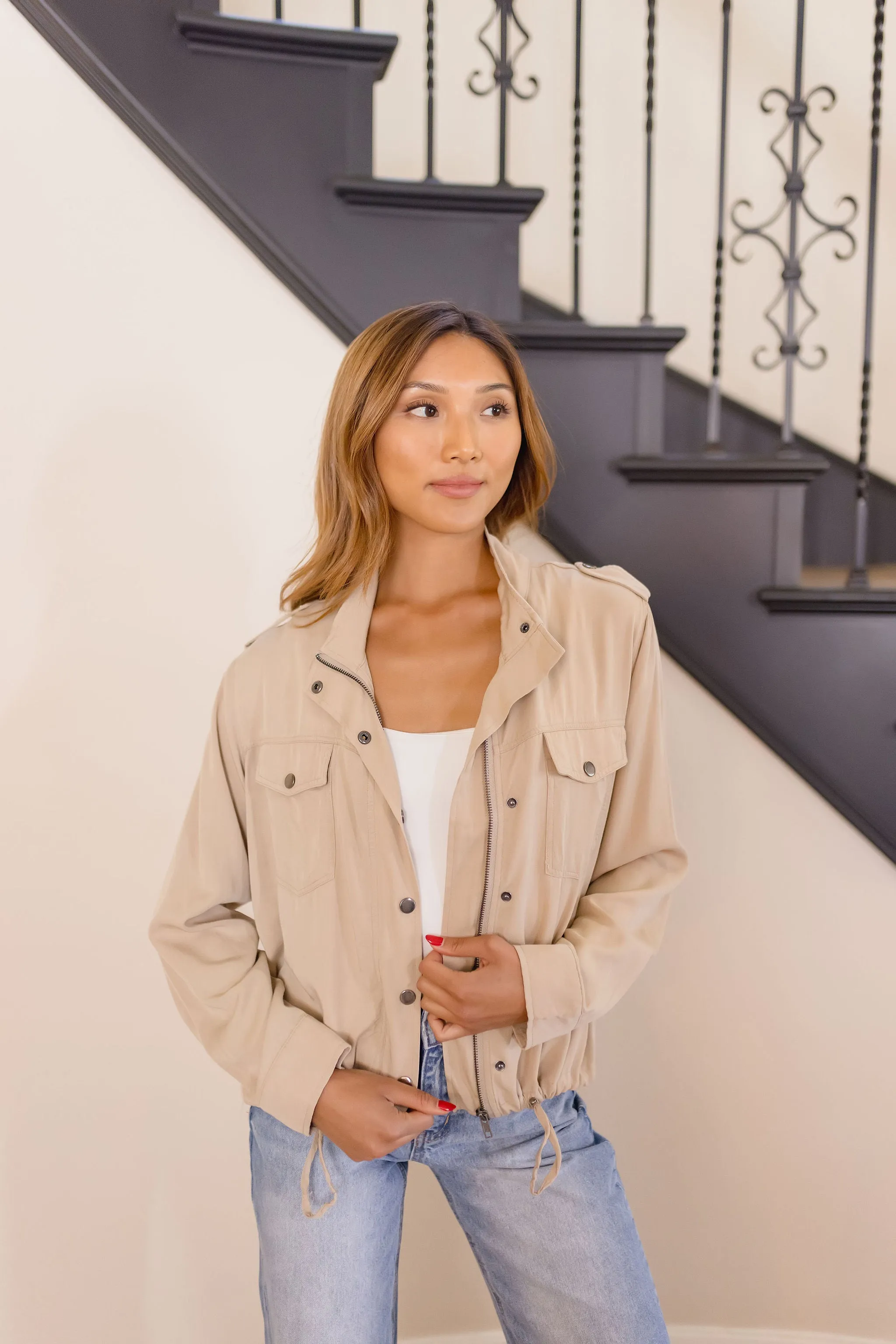 Alexis Drawstring Utility Jacket Taupe