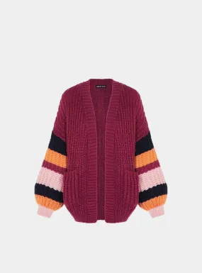 Allie Chunky Stripe Sleeve Cardigan - Berry