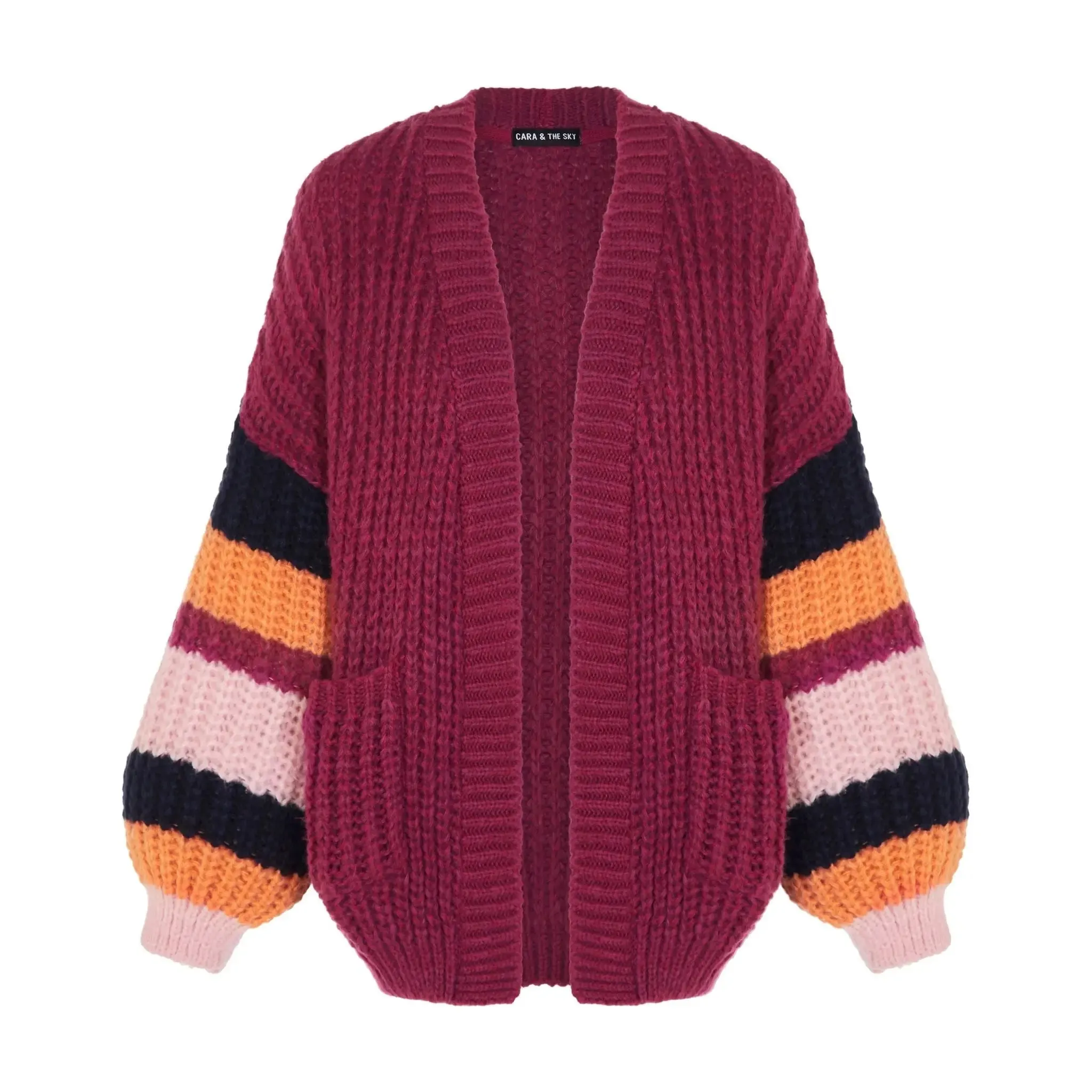 Allie Chunky Stripe Sleeve Cardigan - Berry