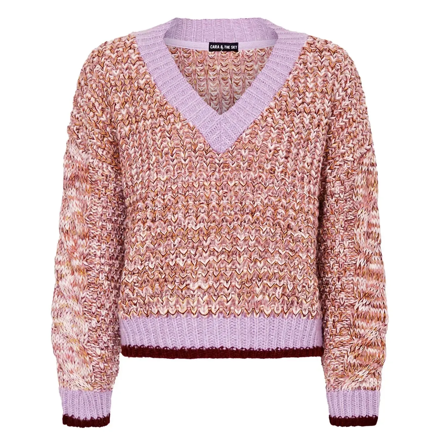 Amy V-Neck Cable Jumper - Rust, Pink & Lilac