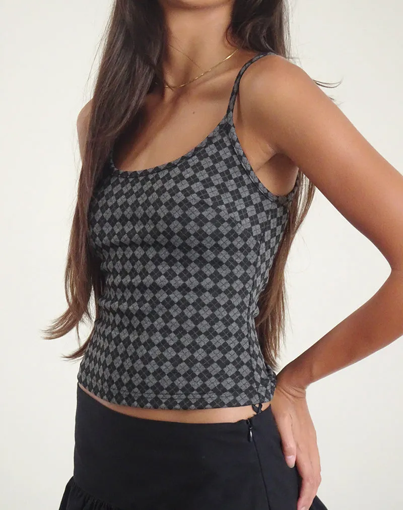 Atarah Knit Cami Top in Argyle Black Grey