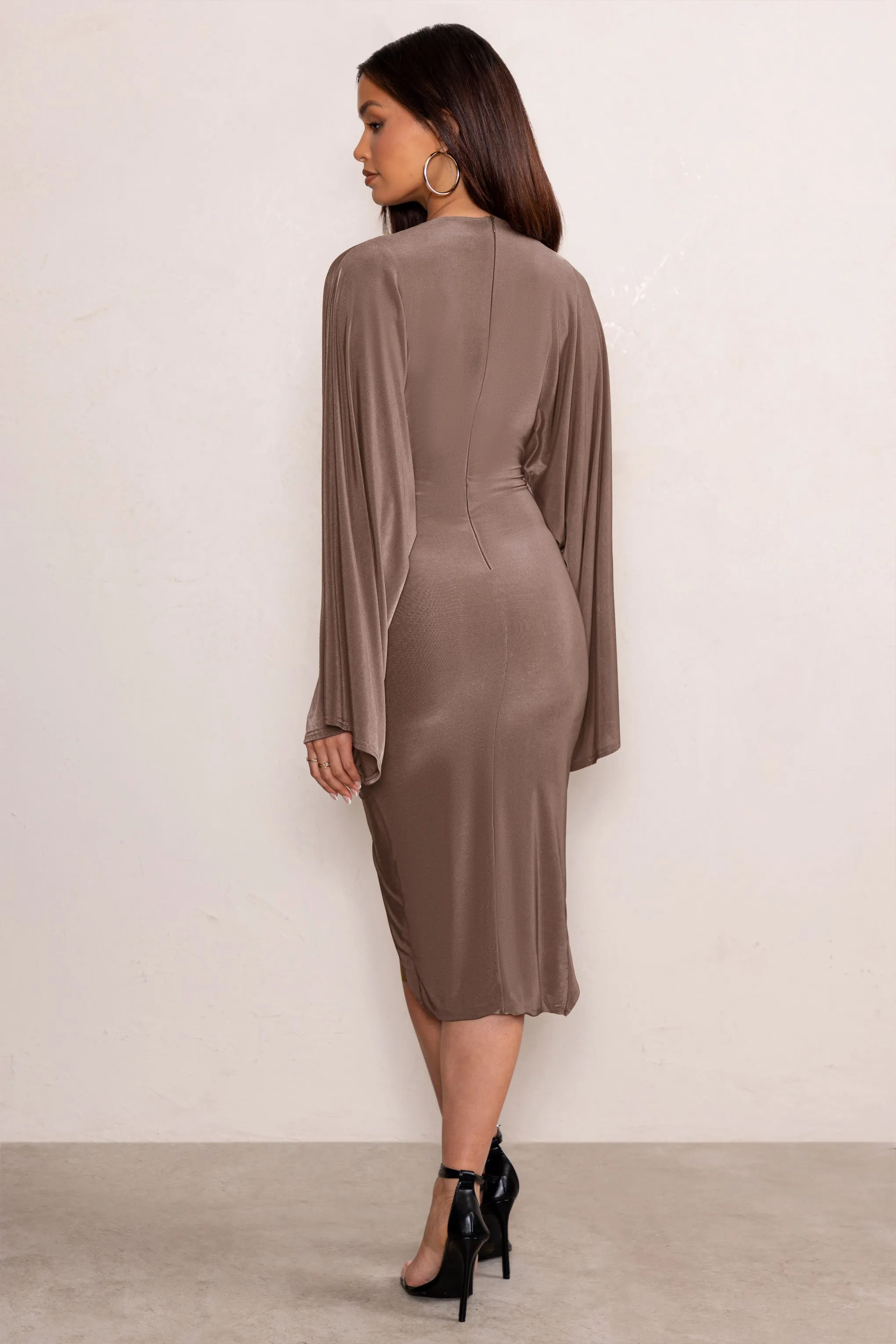 Audriana | Mocha Plunge Neck Midi Wrap Dress