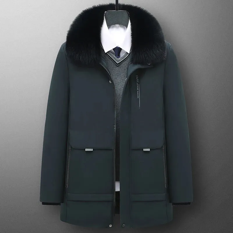 Autumn Work Outwearing Long Parka Men Winter Parka Fleece Lined Thick Warm Fur Collar Coat Male Size 5XL Plush Jacket