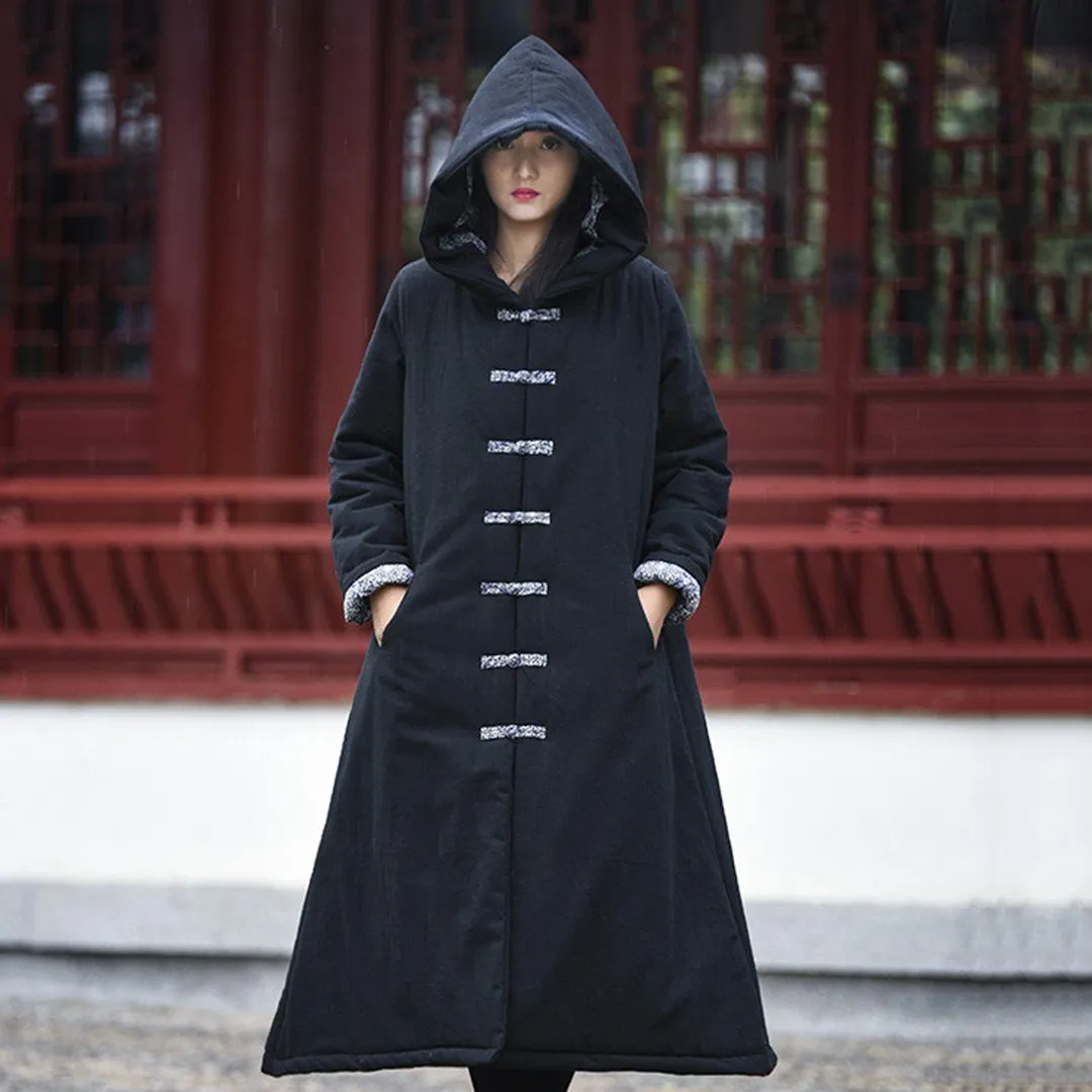 Babakud Women Winter Simple Cotton Linen Hooded Quilted Coat