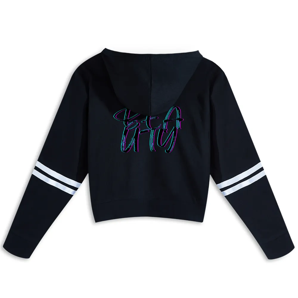 Beauty Women's Long Sleeve Black Cotton Crop Hoodie