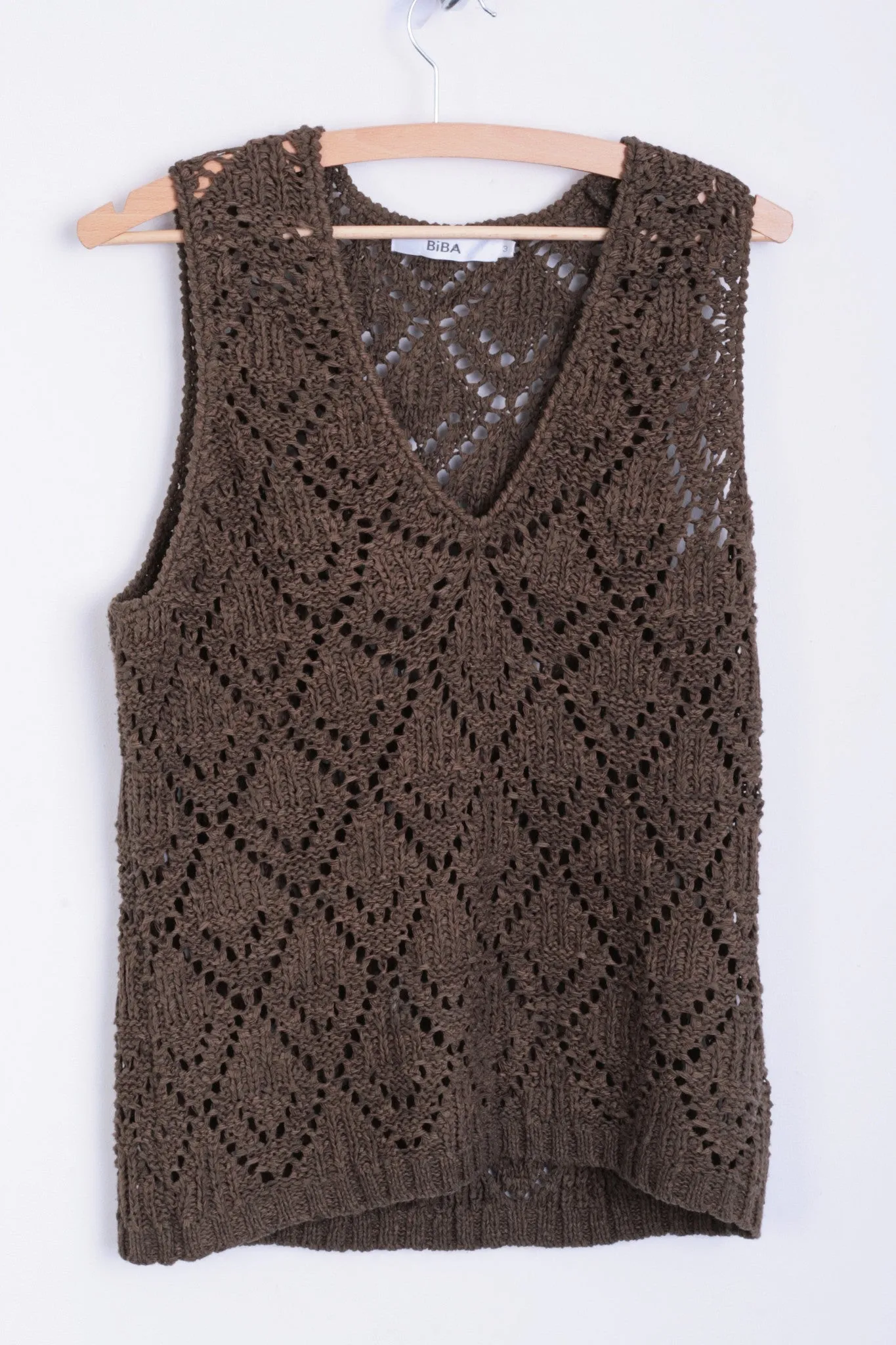 Biba Womens 3 M Sleeveless Brown Knitted Top Vest Retro