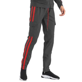 Black & Red Two-Stripe Cargo Track Pants