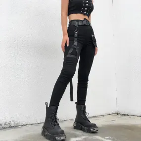 Black Cargo Pants With Buckle Belt