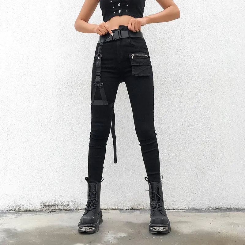 Black Cargo Pants With Buckle Belt