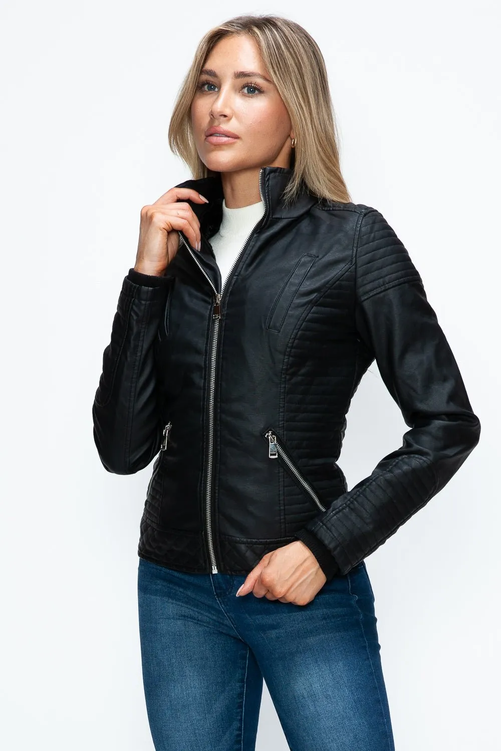 Black Layered Look Vegan Leather Jacket