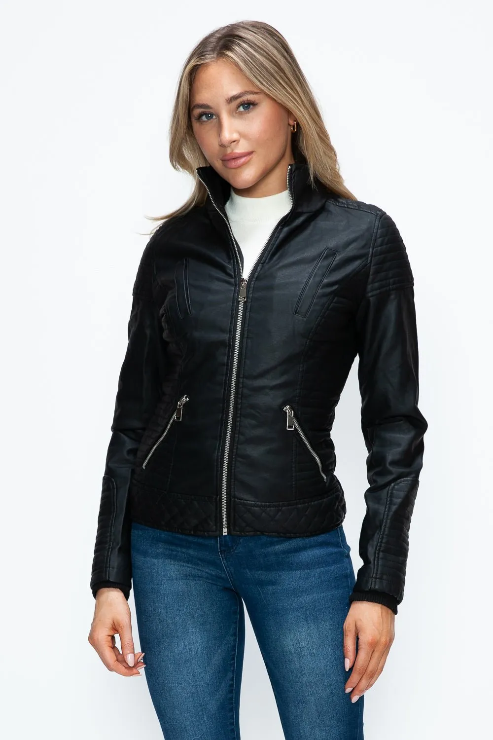 Black Layered Look Vegan Leather Jacket