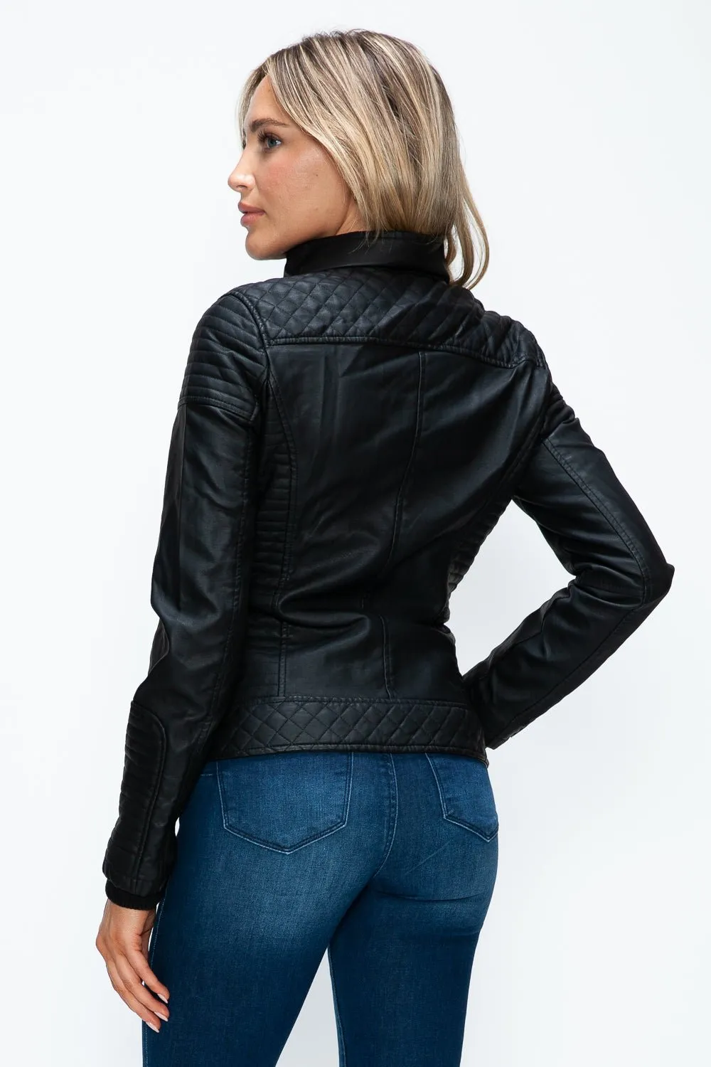 Black Layered Look Vegan Leather Jacket