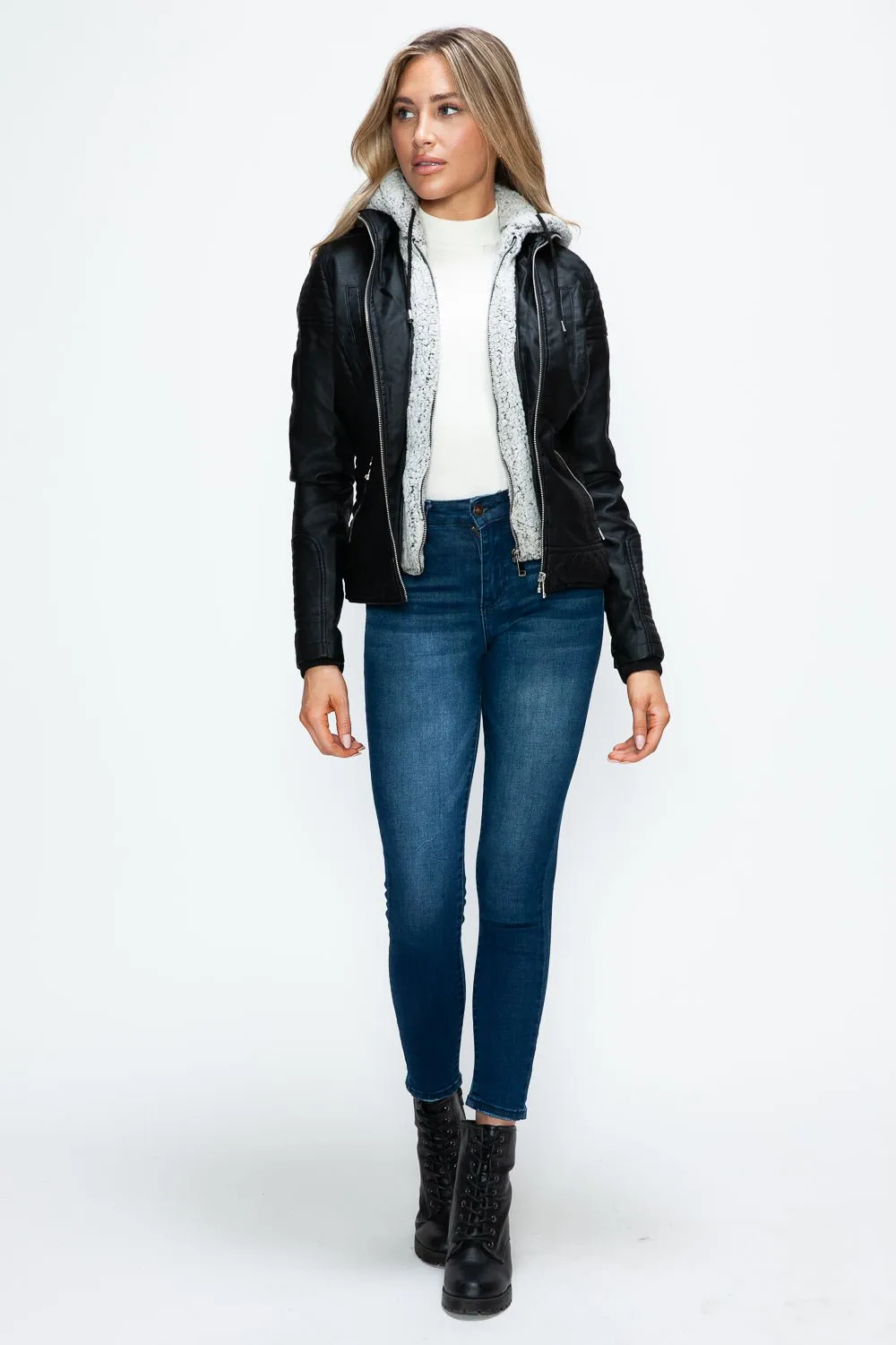 Black Layered Look Vegan Leather Jacket