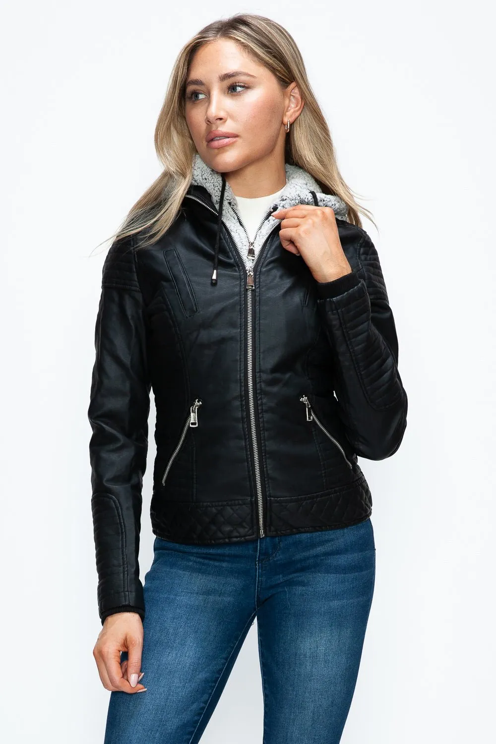 Black Layered Look Vegan Leather Jacket