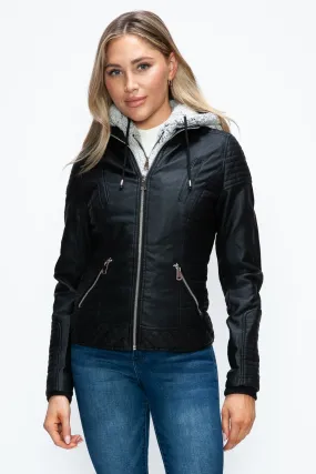 Black Layered Look Vegan Leather Jacket