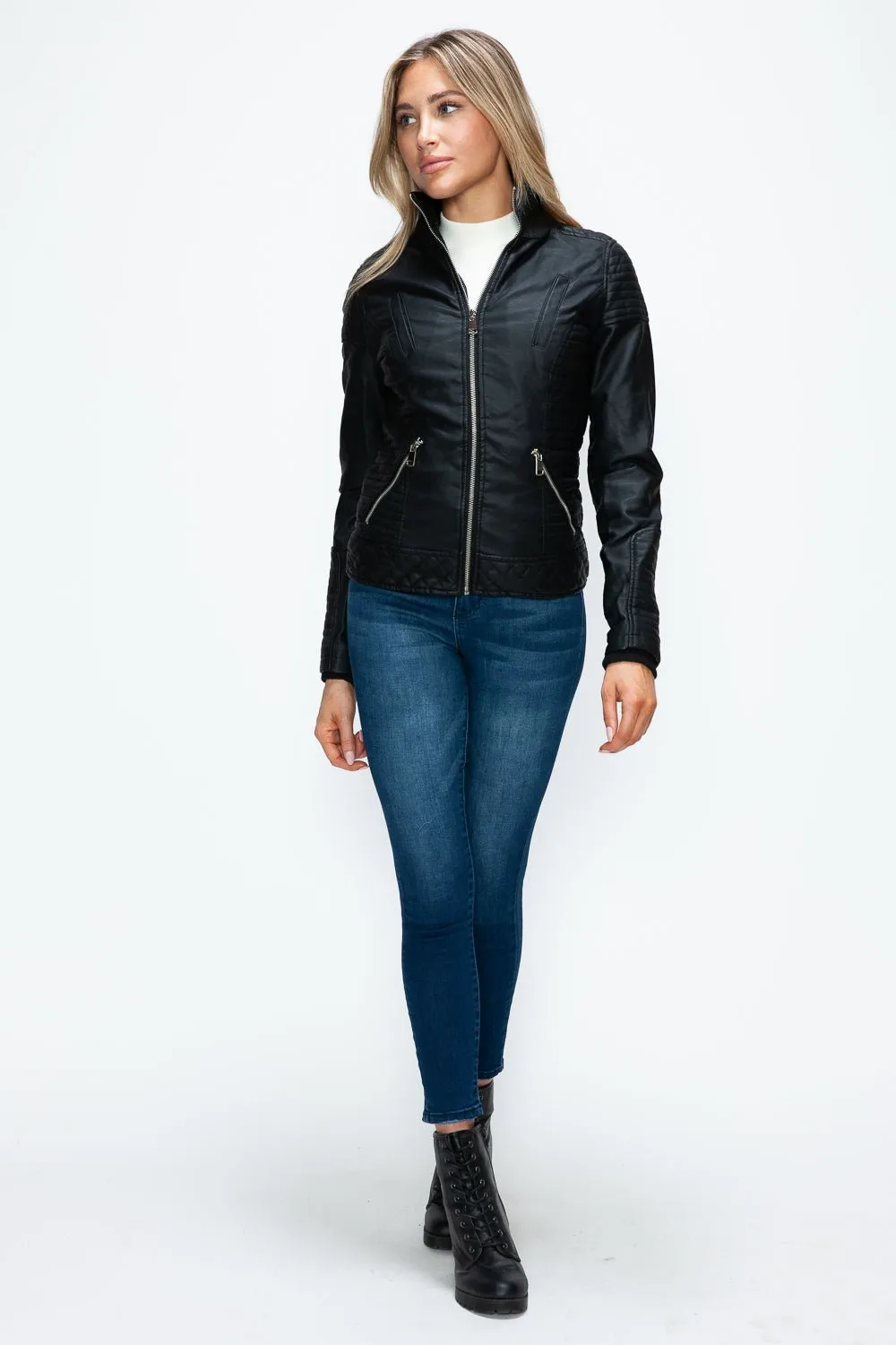 Black Layered Look Vegan Leather Jacket