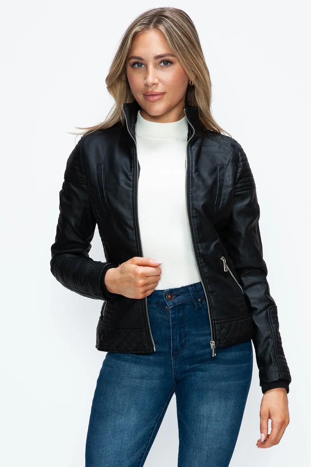 Black Layered Look Vegan Leather Jacket