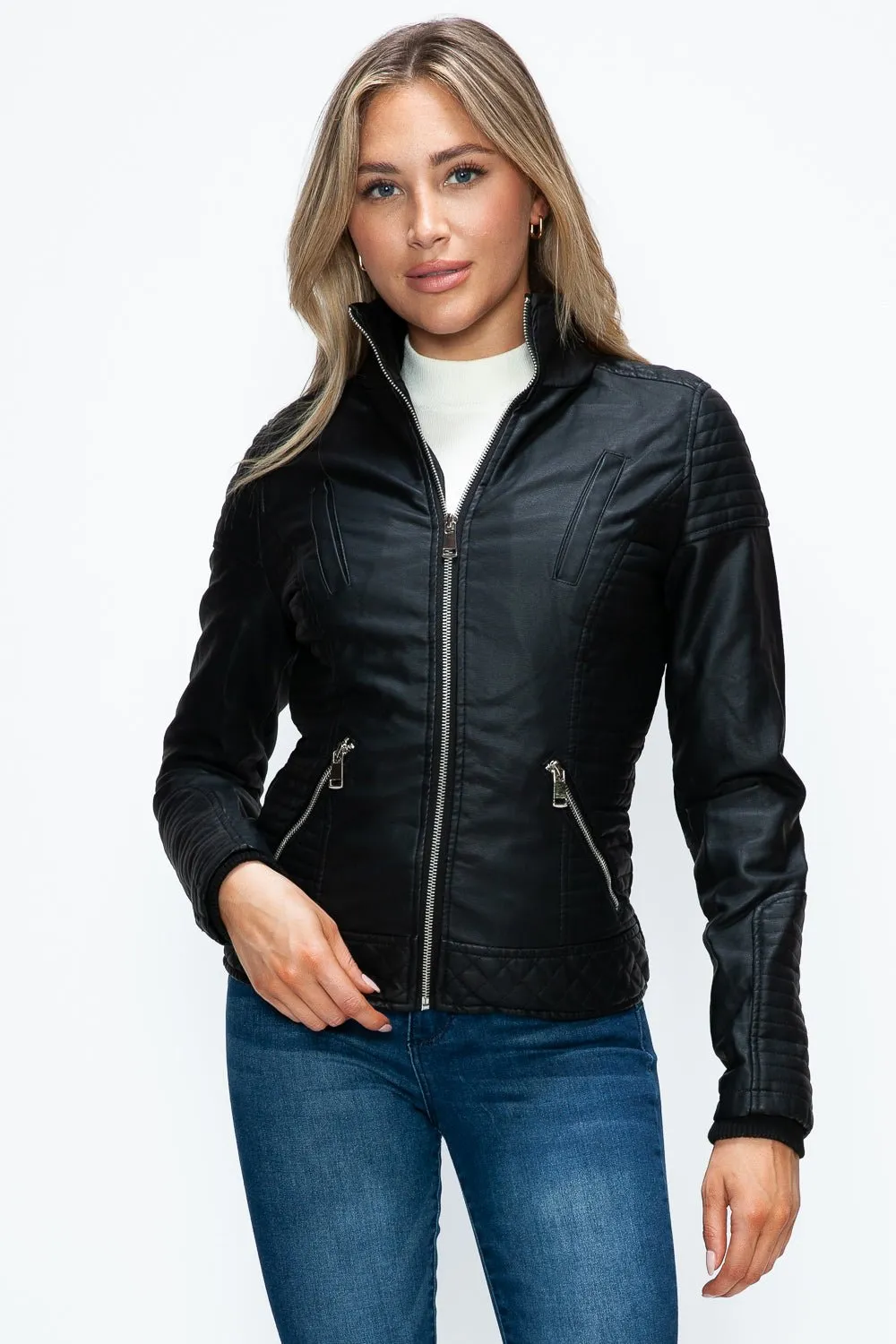 Black Layered Look Vegan Leather Jacket