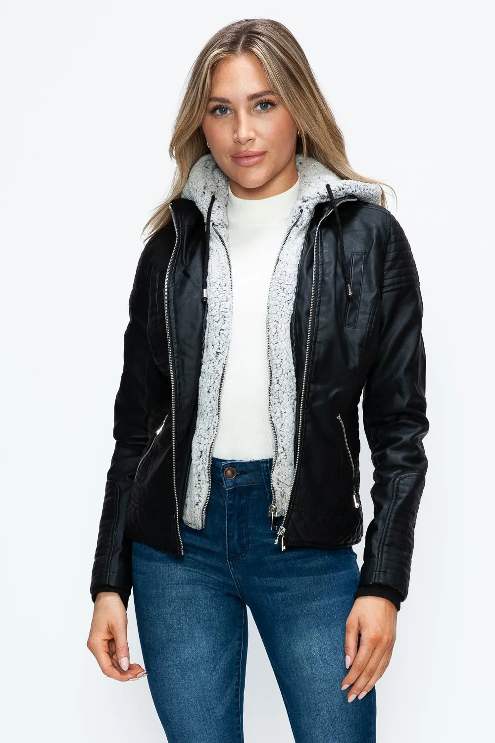 Black Layered Look Vegan Leather Jacket