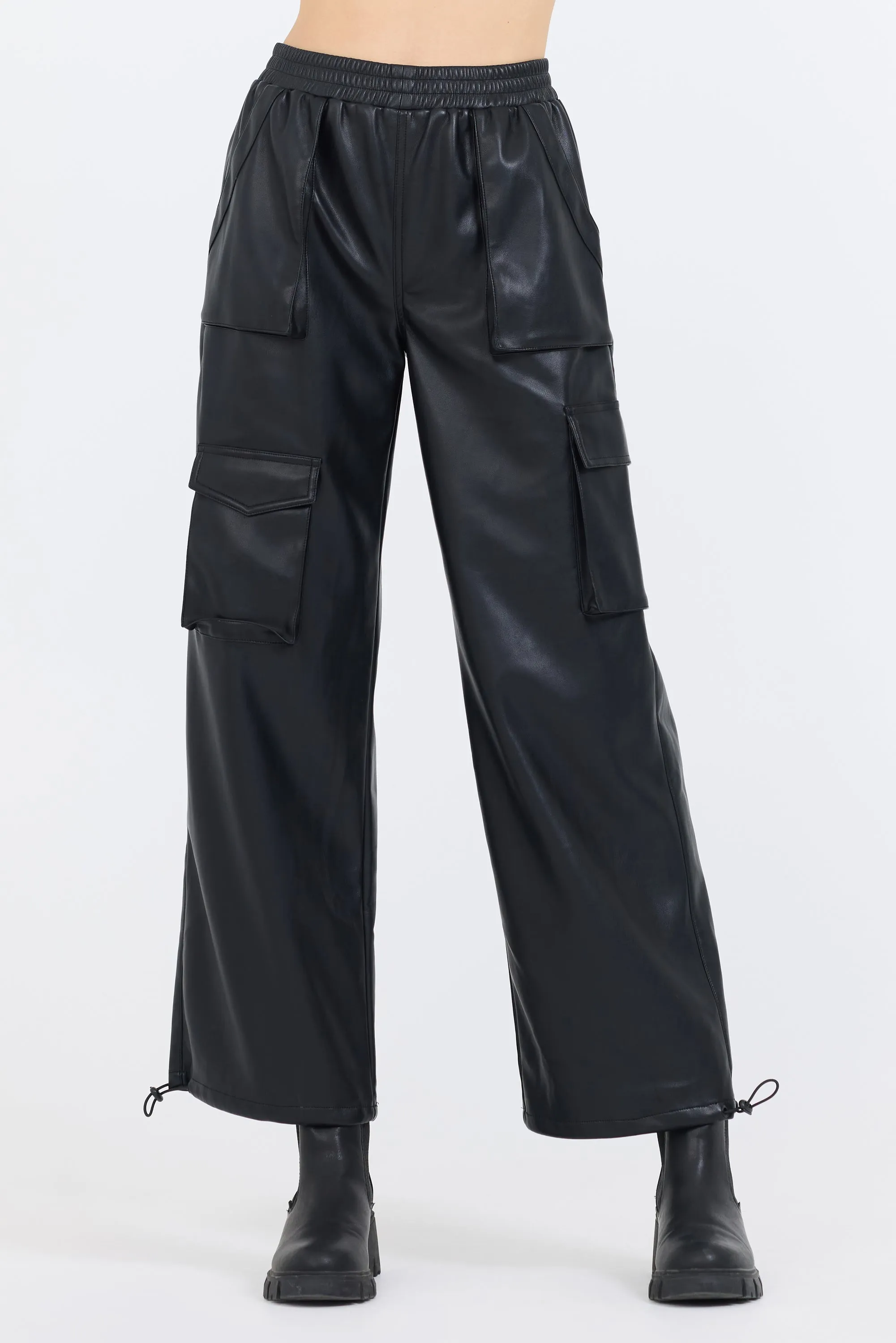 Black Leather Cargo Pants