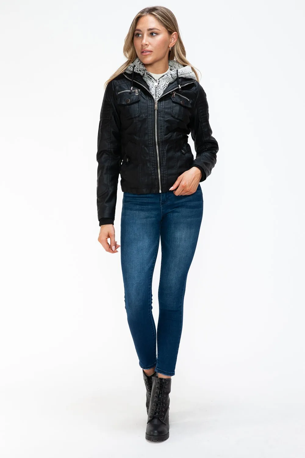 Black Multi-Pocket Vegan Leather Jacket