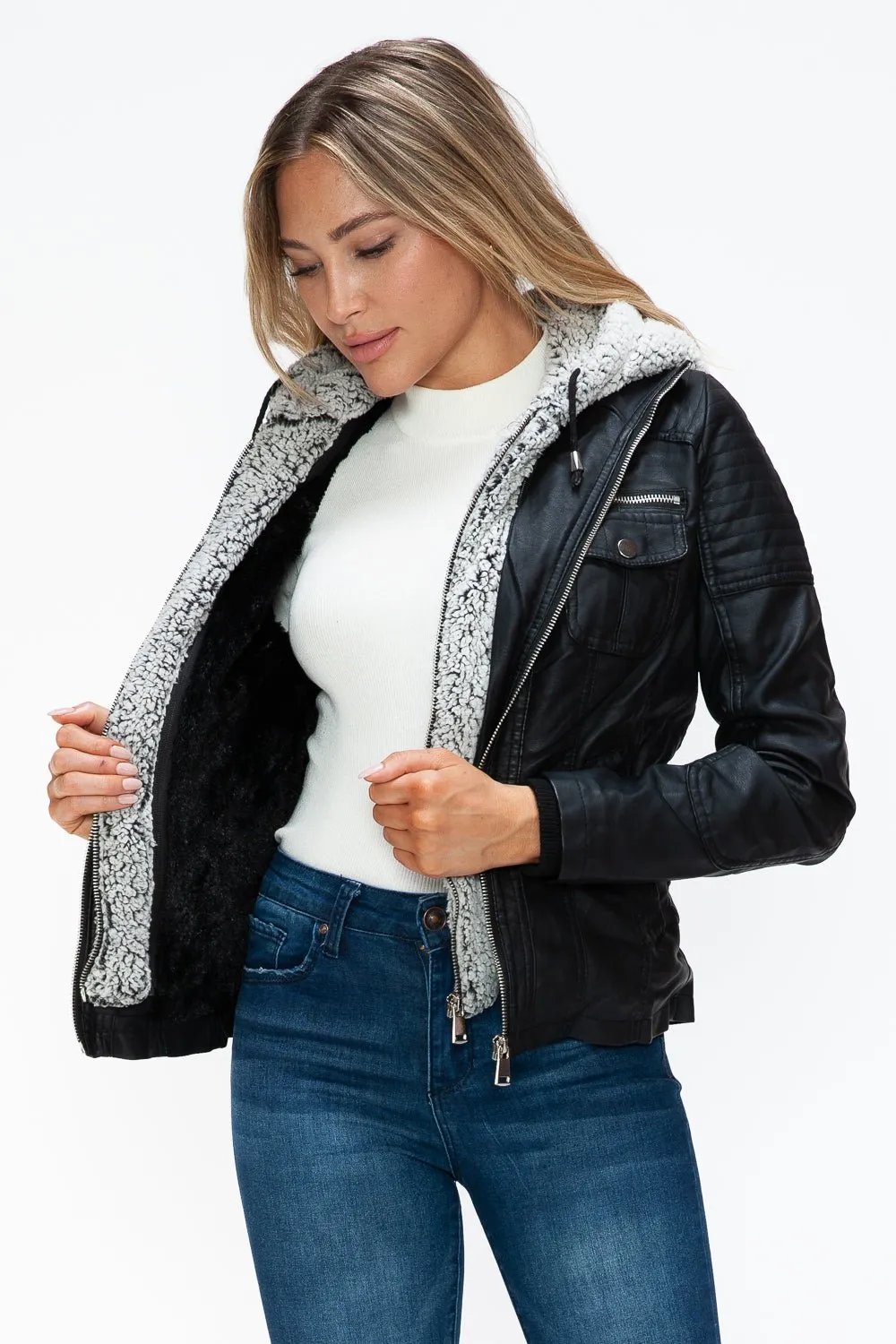 Black Multi-Pocket Vegan Leather Jacket