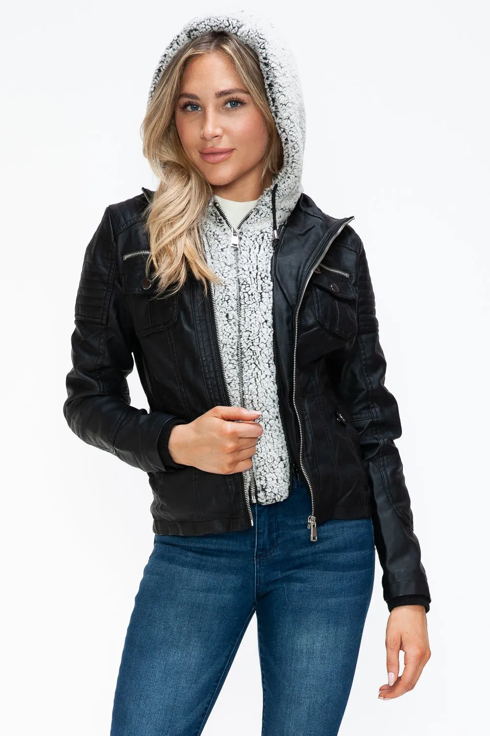 Black Multi-Pocket Vegan Leather Jacket