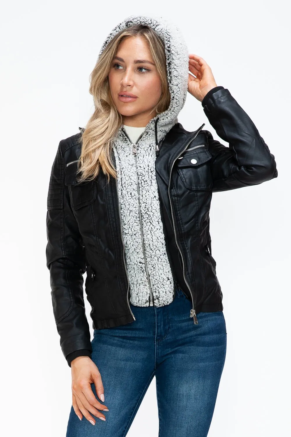 Black Multi-Pocket Vegan Leather Jacket