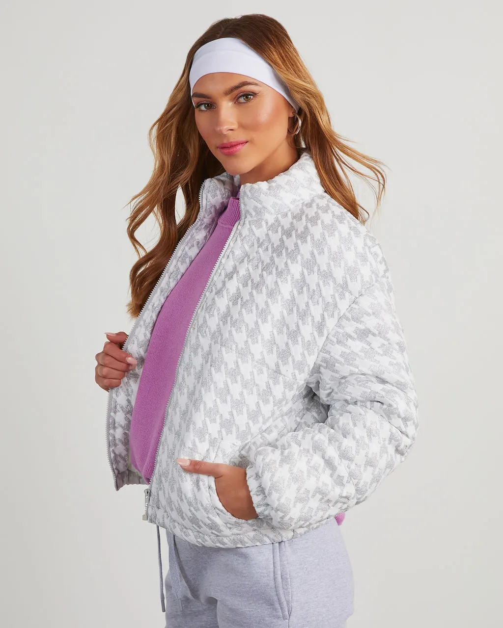 Blaine Glitter Houndstooth Puffer Jacket