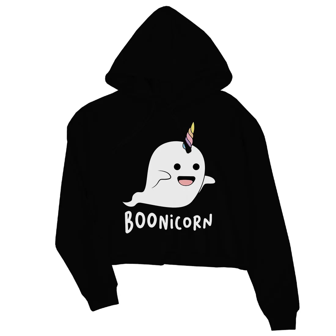 Boonicorn Cute Halloween Costume Ghost Unicorn Womens Crop Hoodie