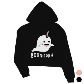 Boonicorn Cute Halloween Costume Ghost Unicorn Womens Crop Hoodie