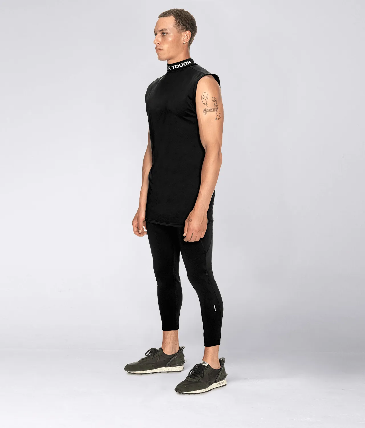 Born Tough Mock Neck Sleeveless Base Layer Athletic Shirt For Men Black