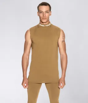 Born Tough Mock Neck Sleeveless Base Layer Athletic Shirt For Men Khaki