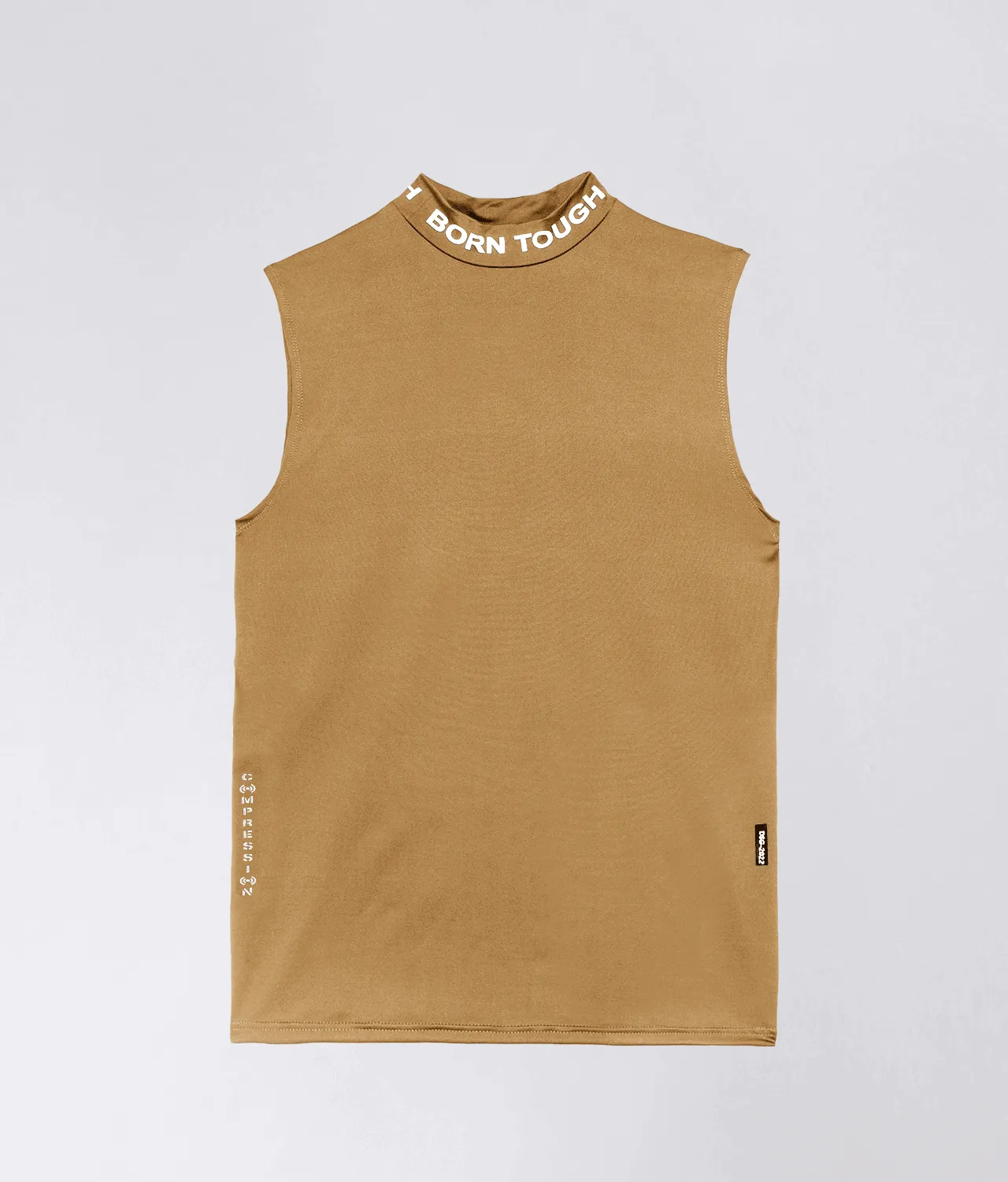 Born Tough Mock Neck Sleeveless Base Layer Crossfit Shirt For Men Khaki