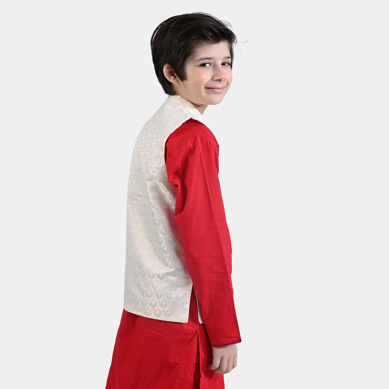 Boys Poly Viscose Waistcoat (Royal)-Off White