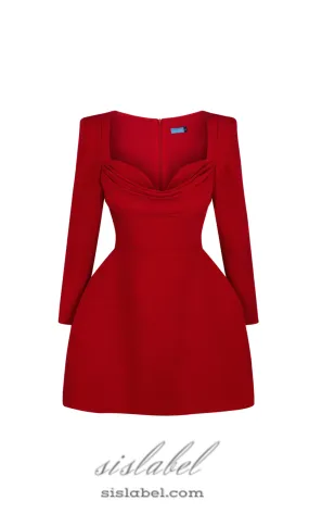 Brianna square-neck a-line mini dress in red