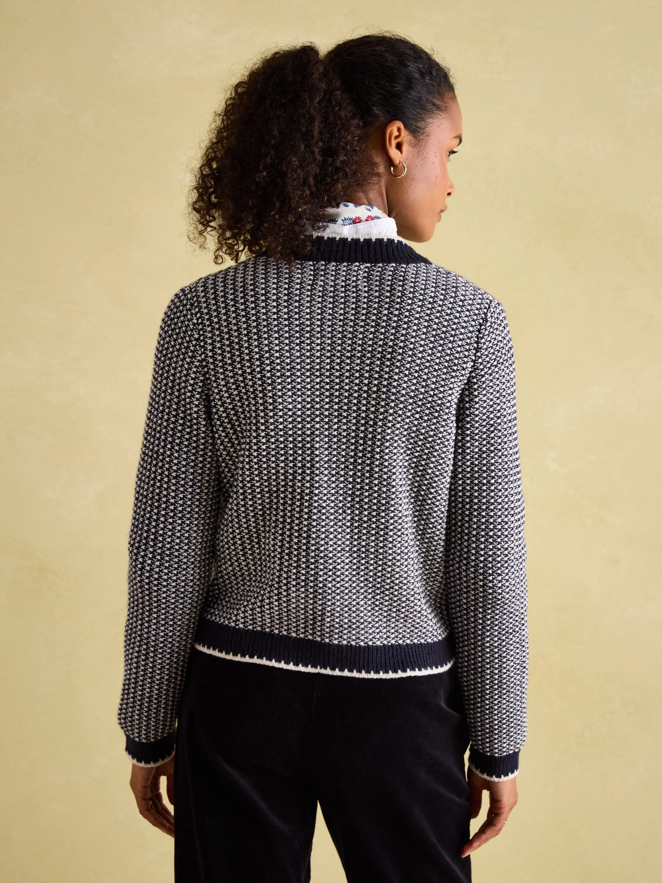 Bridget Navy Button Through Textured Cardigan