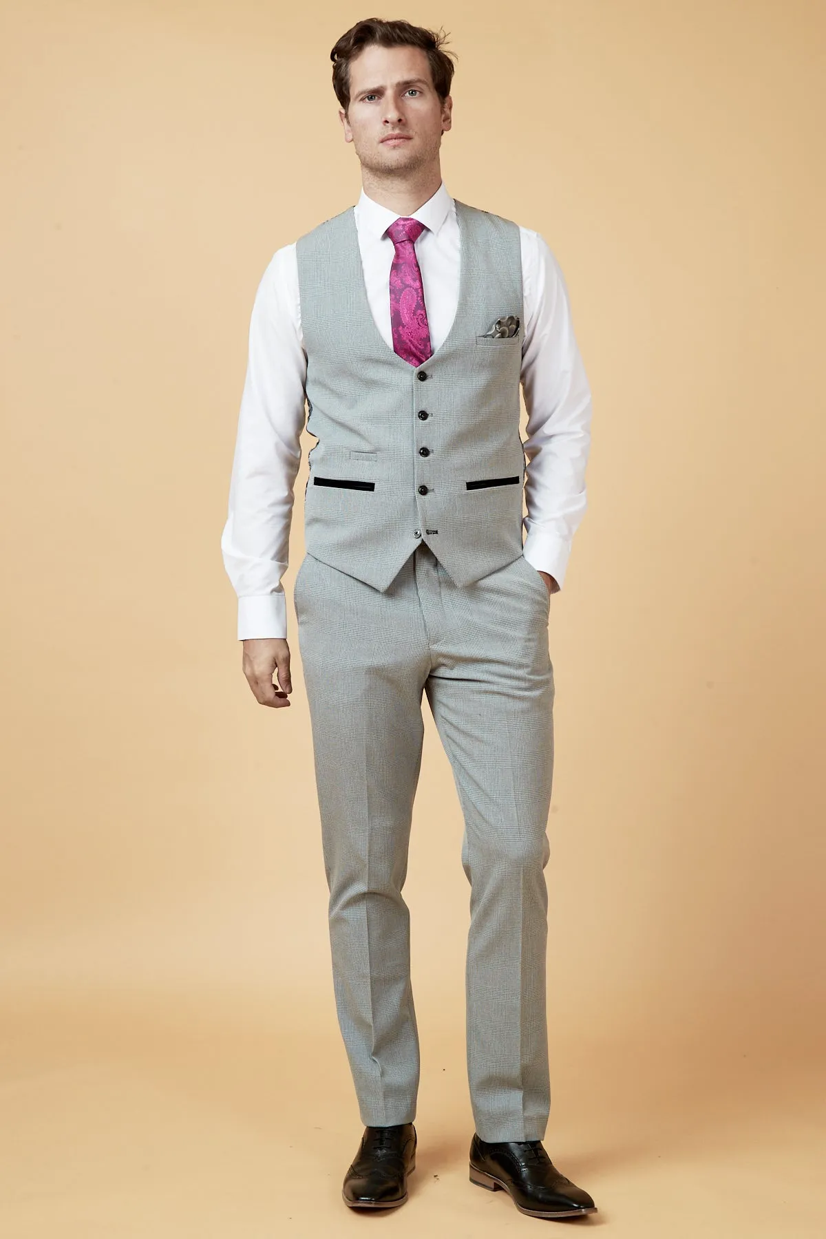 BROMLEY - Silver Grey Check Three Piece Suit