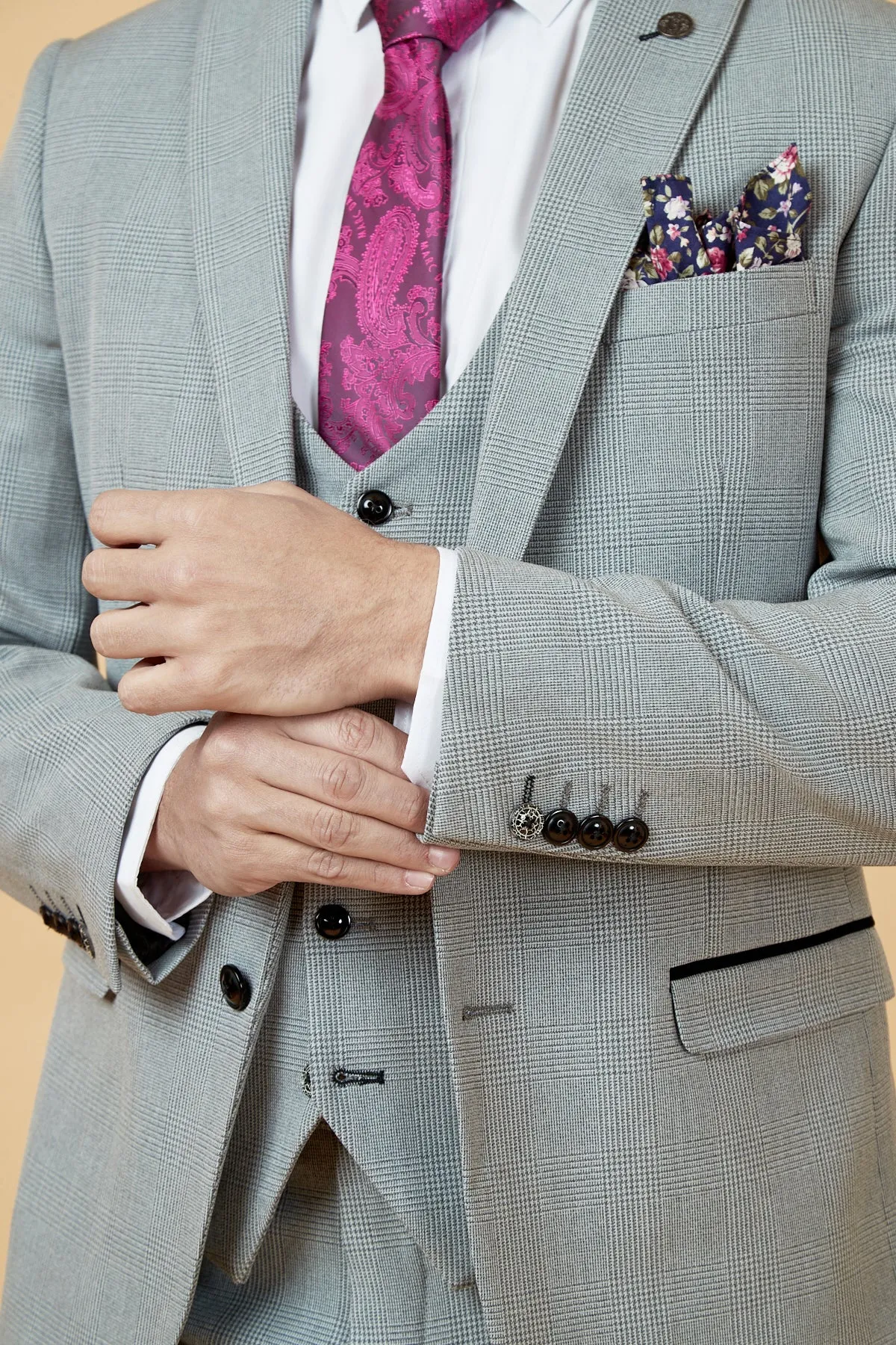 BROMLEY - Silver Grey Check Three Piece Suit