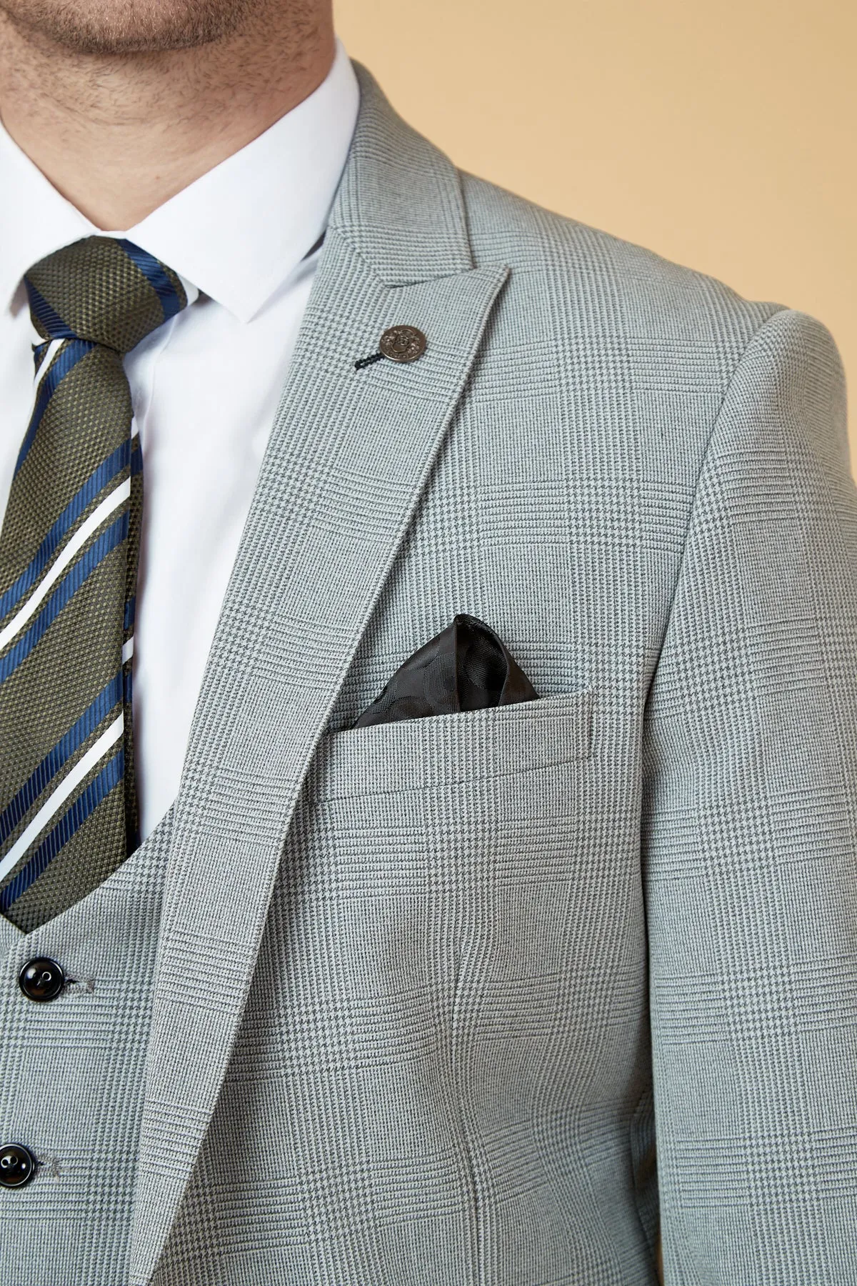 BROMLEY - Silver Grey Check Three Piece Suit