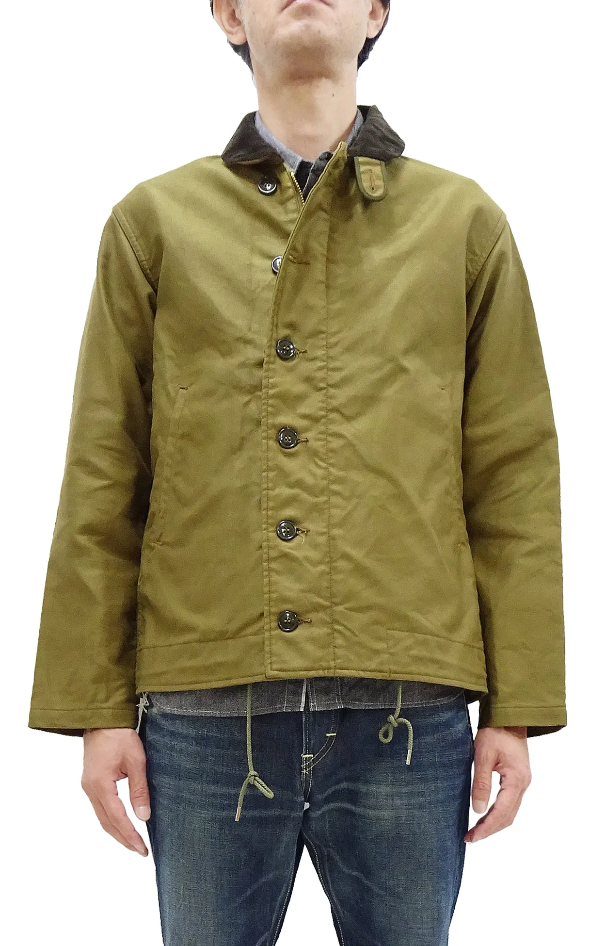 Buzz Rickson N-1 Deck Jacket Men's Casual Lightweight Modified Version of US Navy N1 Khaki (Unlined) BR15346