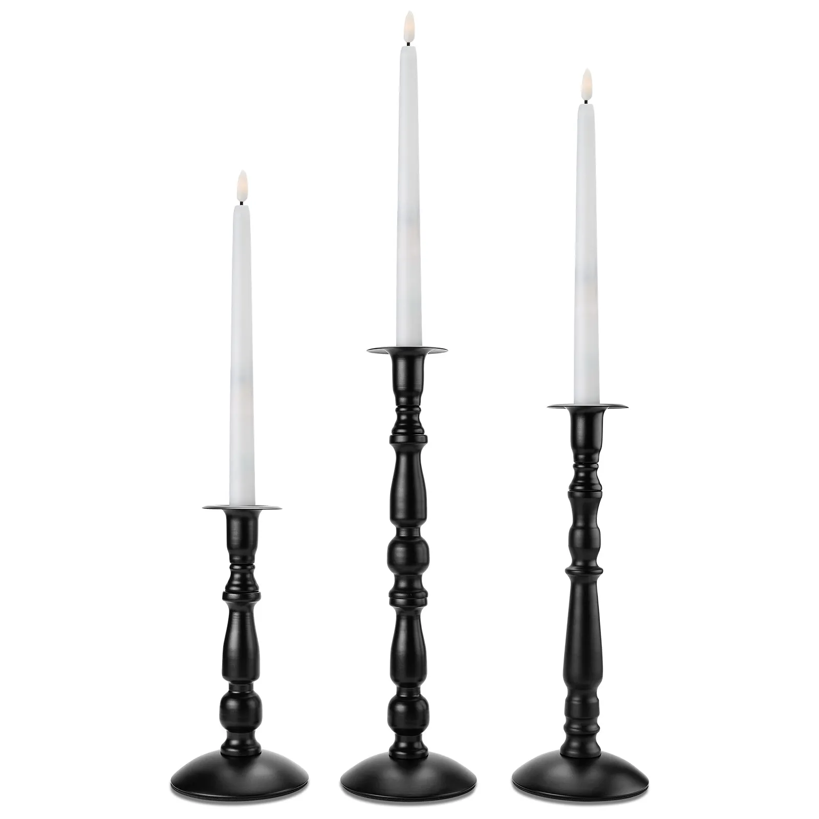 Candle Holder, Image 3 Pcs Matte Black Taper Candle Holder, Rust-Proof, Non-Slip and Durable, Metal Taper Candle Stick Holders for Home Décor, Wedding, Birthday and Anniversary