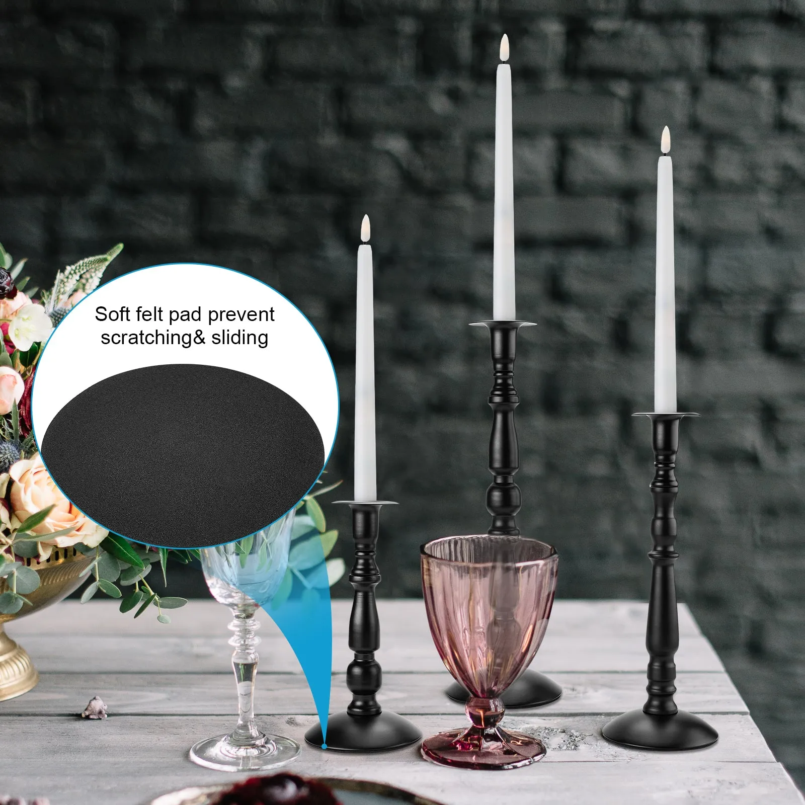 Candle Holder, Image 3 Pcs Matte Black Taper Candle Holder, Rust-Proof, Non-Slip and Durable, Metal Taper Candle Stick Holders for Home Décor, Wedding, Birthday and Anniversary