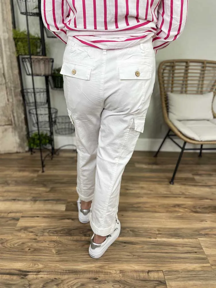 Canvas Cargo Pant in White by Charlie B